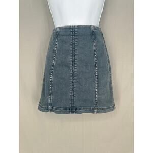 Free People Skirt Womens 2 Blue Denim Mini Stretch Capsule Boho Western Casual